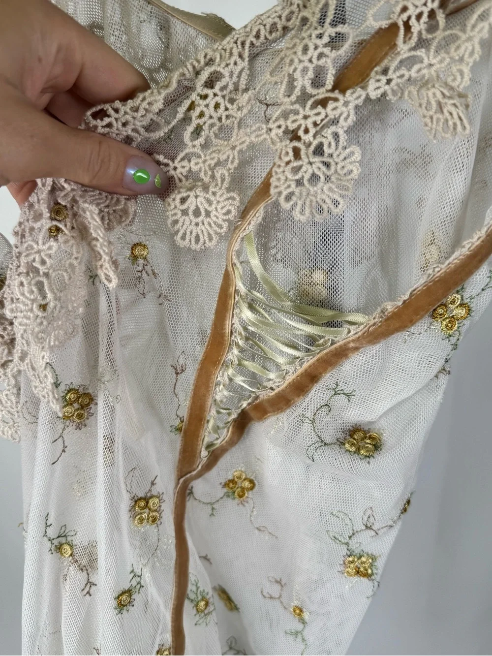 Free People Mischa Embroidered Lace Mesh Bodysuit Ivory Floral Boho Size Small